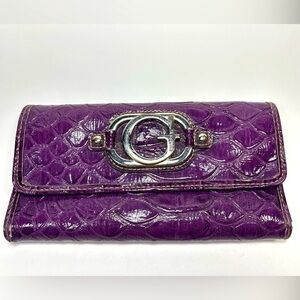Guess moc croc purple alligator embossed trifold wallet woman’s